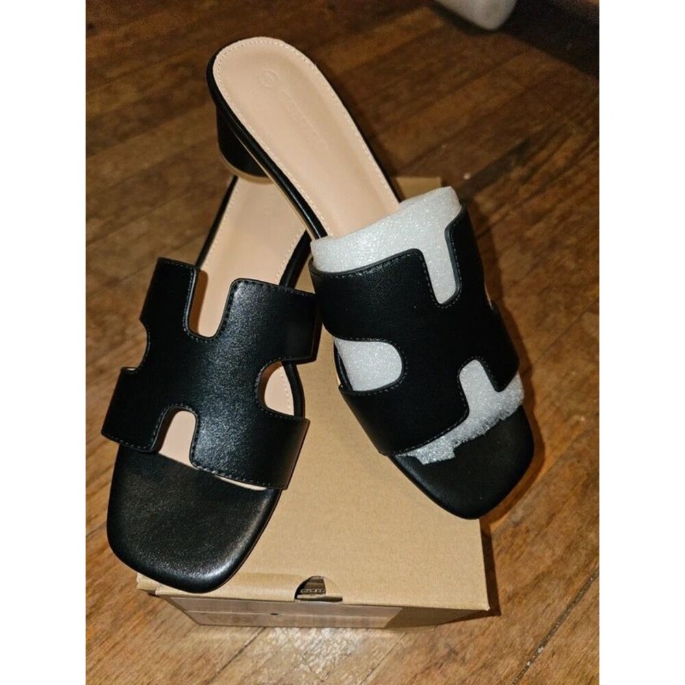 New Black Heeled Slide Sandals Women’s Size 8
